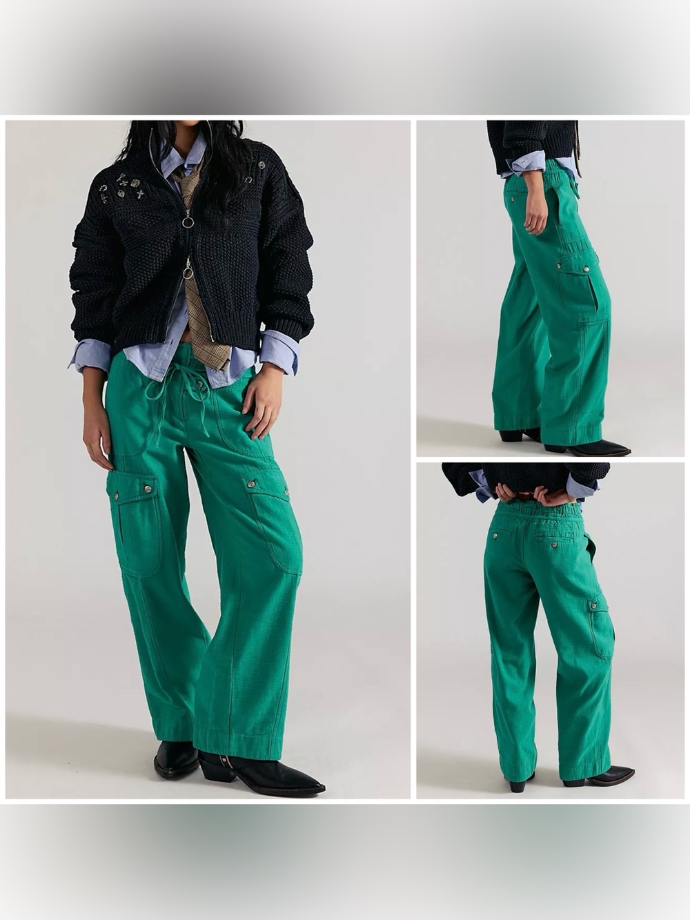 NWT Free People We The Free Park Ave Pull-On Cargo Pants - golf green - medium